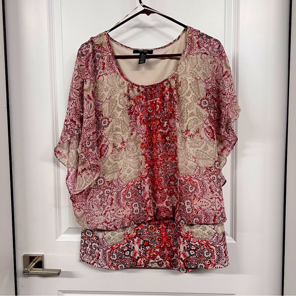 Style & Co butterfly sleeve multi colored blouse, size 2x